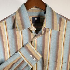Marcello‎ Sport Mens L Long Sleeve Button Down Blue Brown Textured Stripe L